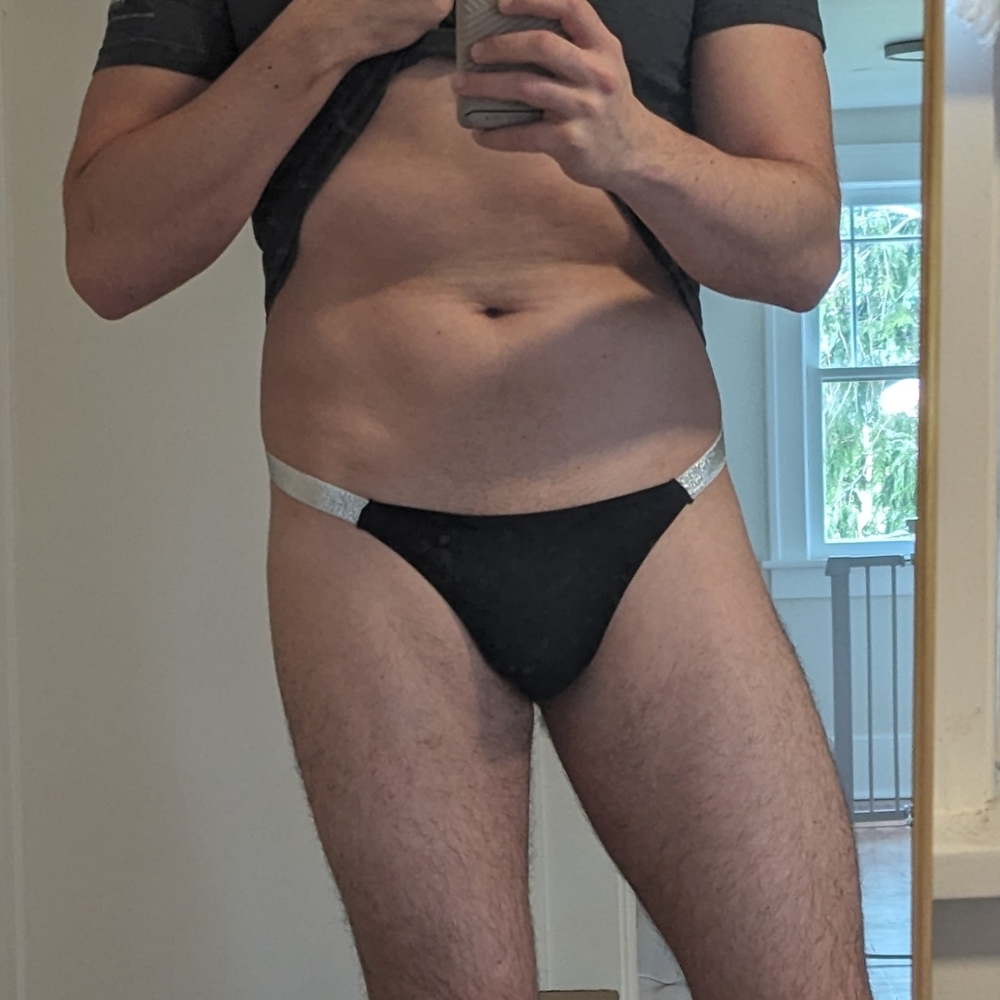 Men's Thong Black Lace Medium 31 30 32 - Picture 3 of 5